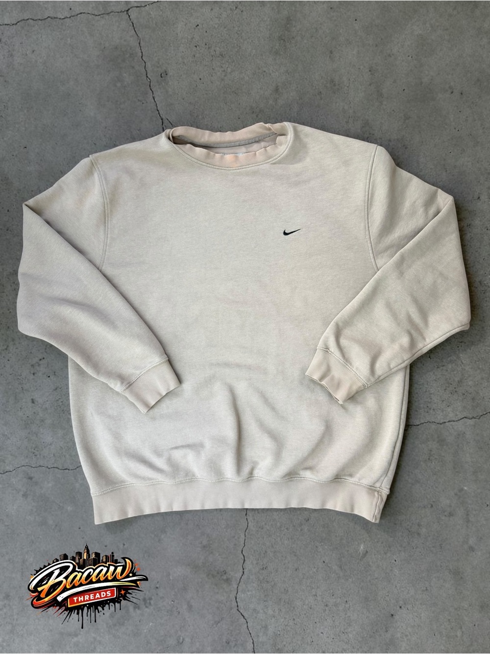 Vintage Y2K Nike Mini Swoosh Crewneck Pullover Sweatshirt XXL Cream‎ Streetwear